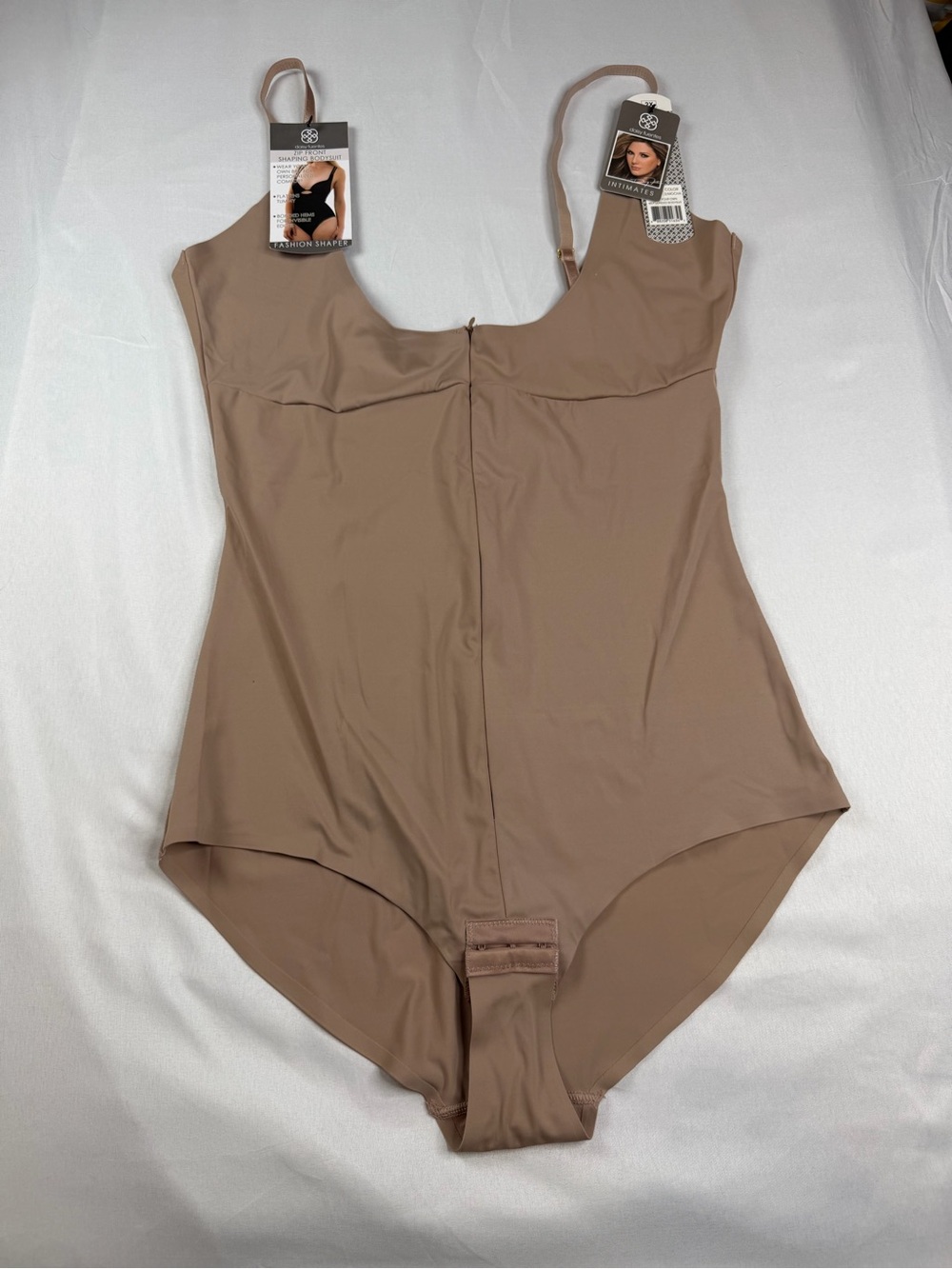 Daisy Fuentes Nude/Taupe Shaping Bodysuit Zip Up Front